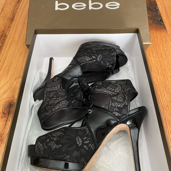Bebe Black Lace Platform Heels - Picture 10 of 10